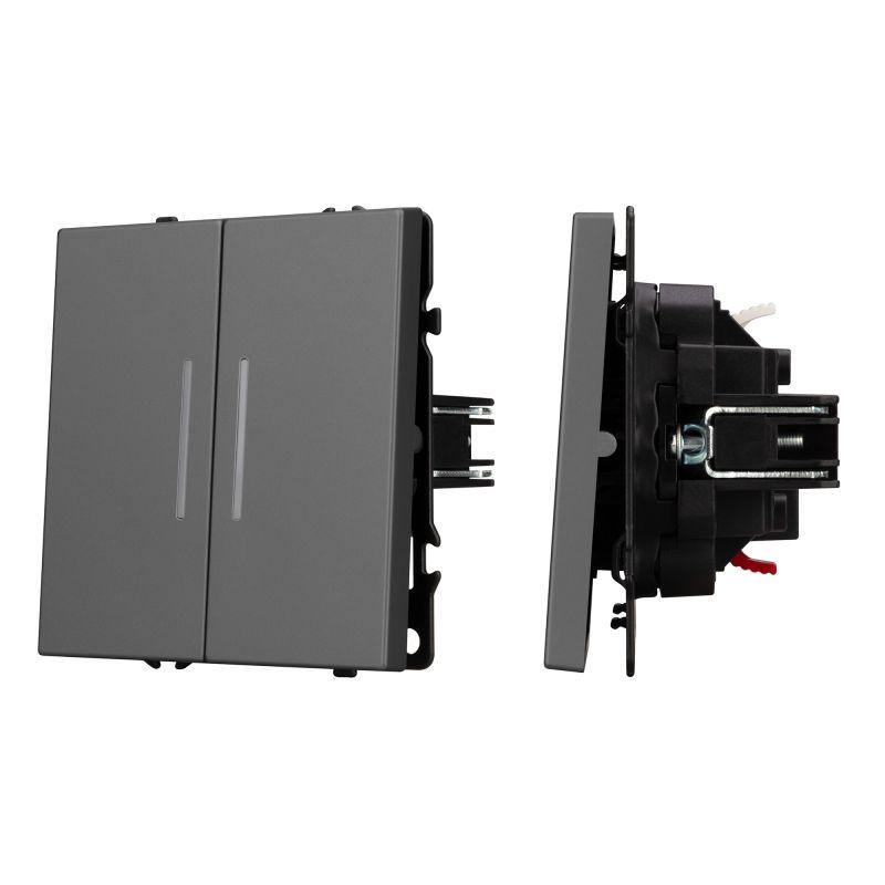 Выключатель проходной 2-кл. LED SWT-NOBE-MKP2-SFPL-L-GR 10А 230В механизм Arlight 054269