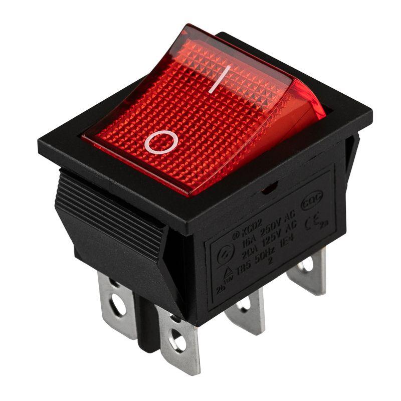 Выключатель клавишный 250В 15А (6с) ON-ON красн. с подсветкой (RWB-506 SC-767) блист. Rexant 06-0305-B