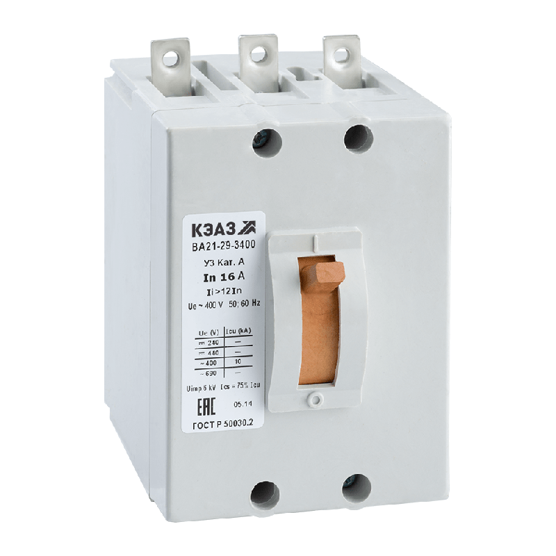Выключатель автоматический 3п 12.5А 12Iн 10кА ВА21-29-320010 У3 400В AC КЭАЗ 101543