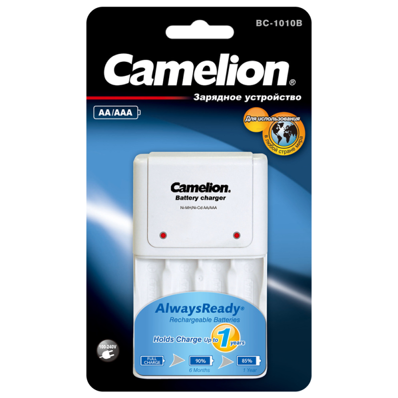 Устройство зарядное BC 1010B (C-1010B/2-4AA/AAA/200мА свет. индик.) бел. Camelion 10357