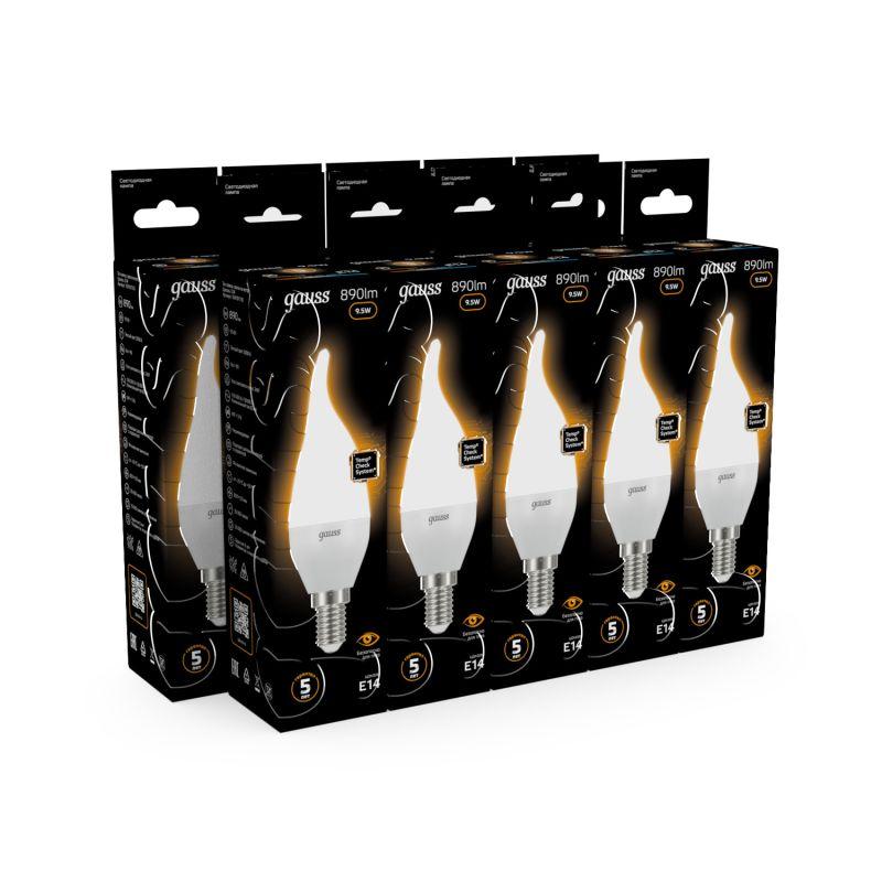 Лампа светодиодная Black 9.5Вт свеча на ветру 3000К тепл. бел. E14 890лм GAUSS 104101110