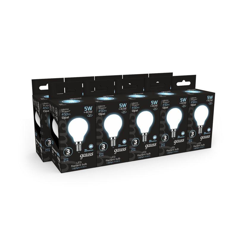 Лампа светодиодная филаментная Black Filament 5Вт P45 шар матовая 4100К нейтр. бел. E14 450лм GAUSS 105201205
