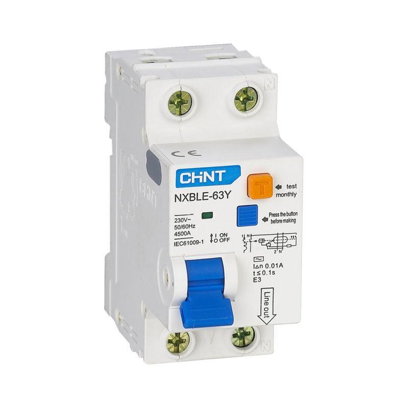 Выключатель автоматический дифференциального тока 1п+N D 6А 10мА электрон. тип AC 4.5кА NXBLE-63Y (R) CHINT 105531