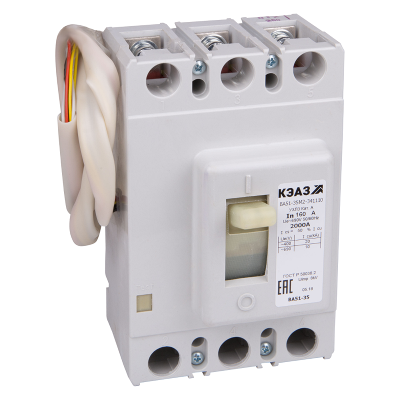 Выключатель автоматический 3п 100А 1250Im 20кА ВА51-35М1-341810 УХЛ3 690В AC НР=110В AC/DC КЭАЗ 108339