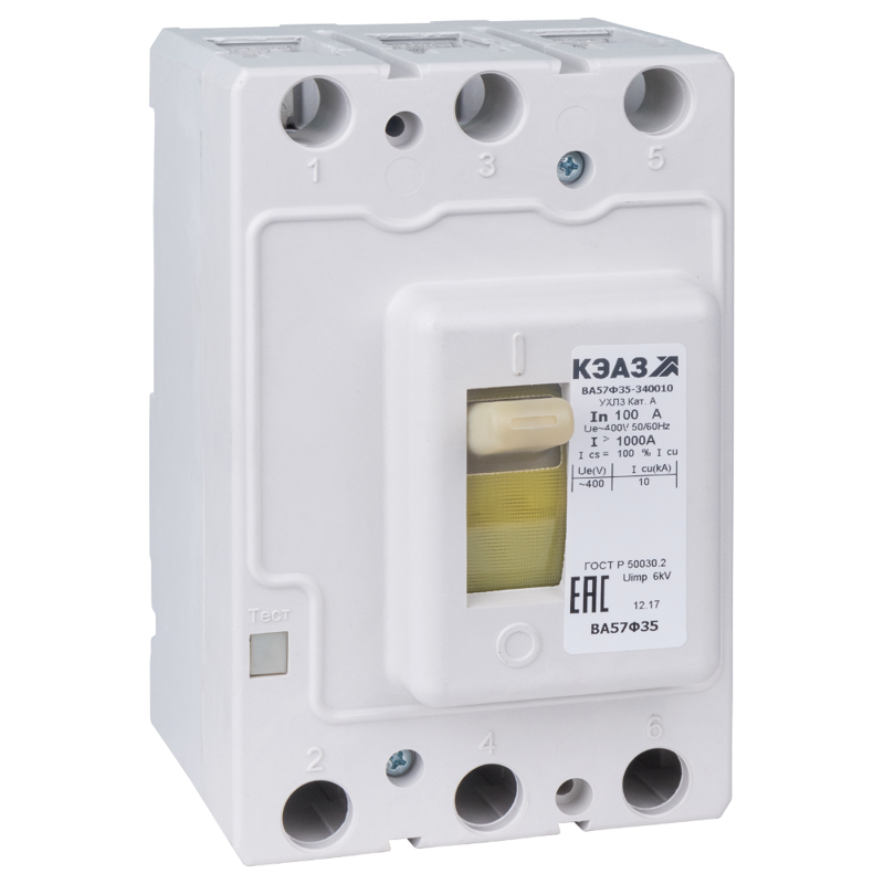 Выключатель автоматический 3п 16А 160Im 3.5кА ВА57Ф35-340010 УХЛ3 400В AC КЭАЗ 109301