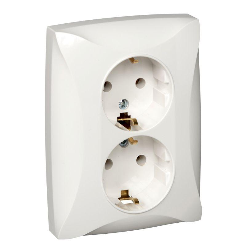 Розетка 2-м СП Дуэт 16А IP20 с заземл. бел. SchE WDE000124