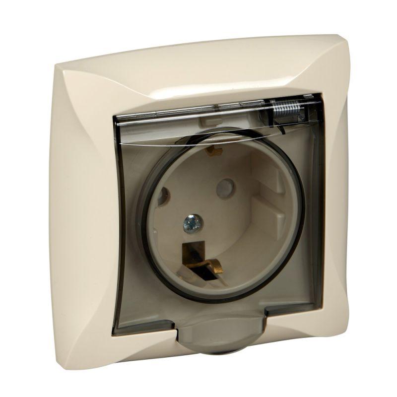 Розетка 1-м СП Дуэт 16А IP44 с заземл. защ. шторки с крышкой беж. SchE WDE000248