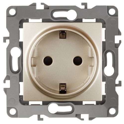 Розетка 1-м СП Эра12 12-2102-04 16А IP20 16AX 250В 2P+E Schuko защ. шторки механизм шампань Эра Б0014690