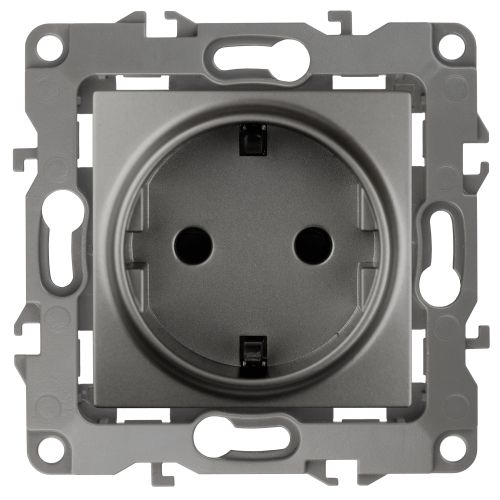 Розетка 1-м СП Эра12 12-2102-12 16А IP20 16AX 250В 2P+E Schuko защ. шторки механизм графит Эра Б0019323