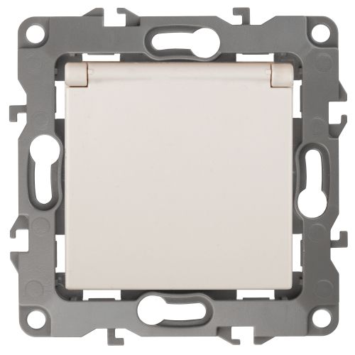 Розетка 1-м СП Эра12 12-2103-02 16А IP20 16AX 250В 2P+E Schuko защ. шторки с крышкой механизм сл. кость Эра Б0014694