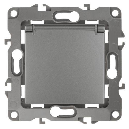 Розетка 1-м СП Эра12 12-2103-12 16А IP20 16AX 250В 2P+E Schuko защ. шторки с крышкой механизм графит Эра Б0019327