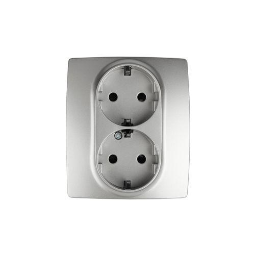 Розетка 2-м СП Эра12 12-2104-03 16А IP20 16AX 250В 2х2P+E Schuko защ. шторки алюм. Эра Б0014701