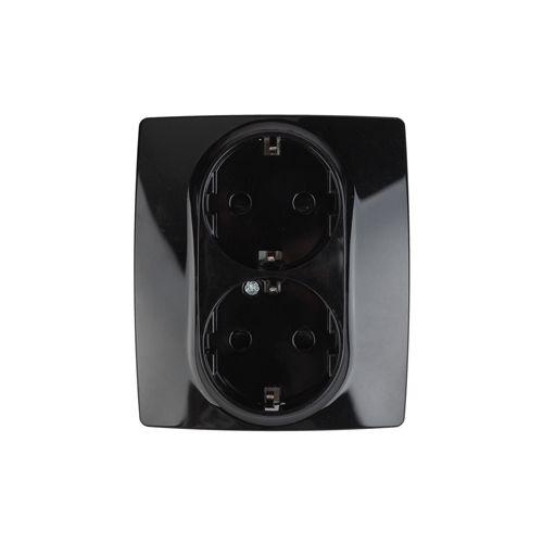 Розетка 2-м СП Эра12 12-2104-06 16А IP20 16AX 250В 2х2P+E Schuko защ. шторки черн. Эра Б0014704