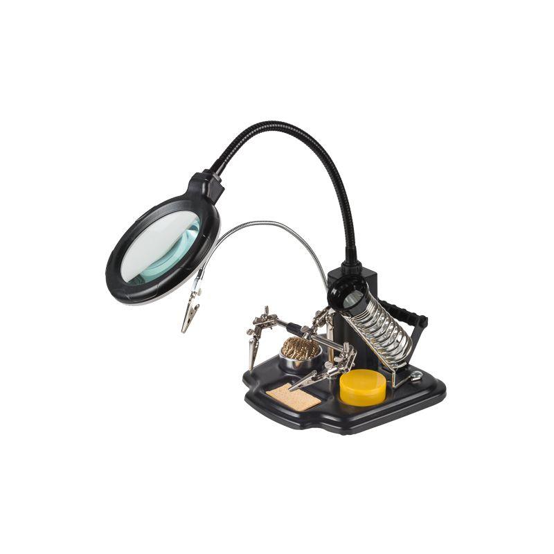 Держатель "третья рука" ПРОФИ с лупой х3; подставка под паяльник; LED подсветка; стенд для припоя REXANT 12-0258