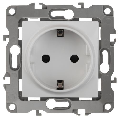 Розетка 1-м СП Эра12 12-2011-01 16А IP20 16AX 250В 2P+E Schuko без монтаж. лапок винт бел. Эра Б0029234