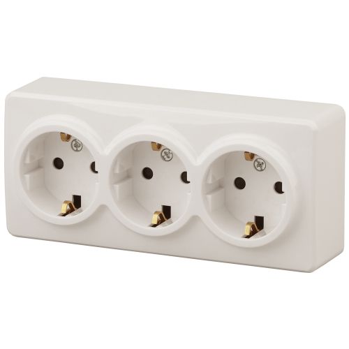 Розетка 3-м ОП Эра Эксперт 11-2209-02 16А IP20 16AX 250В 3х2P+E Schuko защ. шторки сл. кость Эра Б0020704