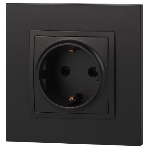 Розетка 1-м СП Эра Elegance 14-2102-05 16А IP20 16AX 250В 2P+E Schuko защ. шторки антрацит Эра Б0034276