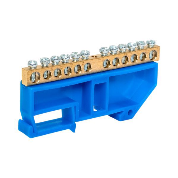 Шина нулевая N 6х9 12 отверстий синий изолятор на DIN-рейку латунь розн. стикер PROxima EKF sn0-63-12-d-r