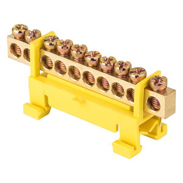 Шина нулевая PE 6х9 10 отверстий желт. изолятор тип "Стойка" на DIN-рейку латунь PROxima EKF sn0-63-10-sy