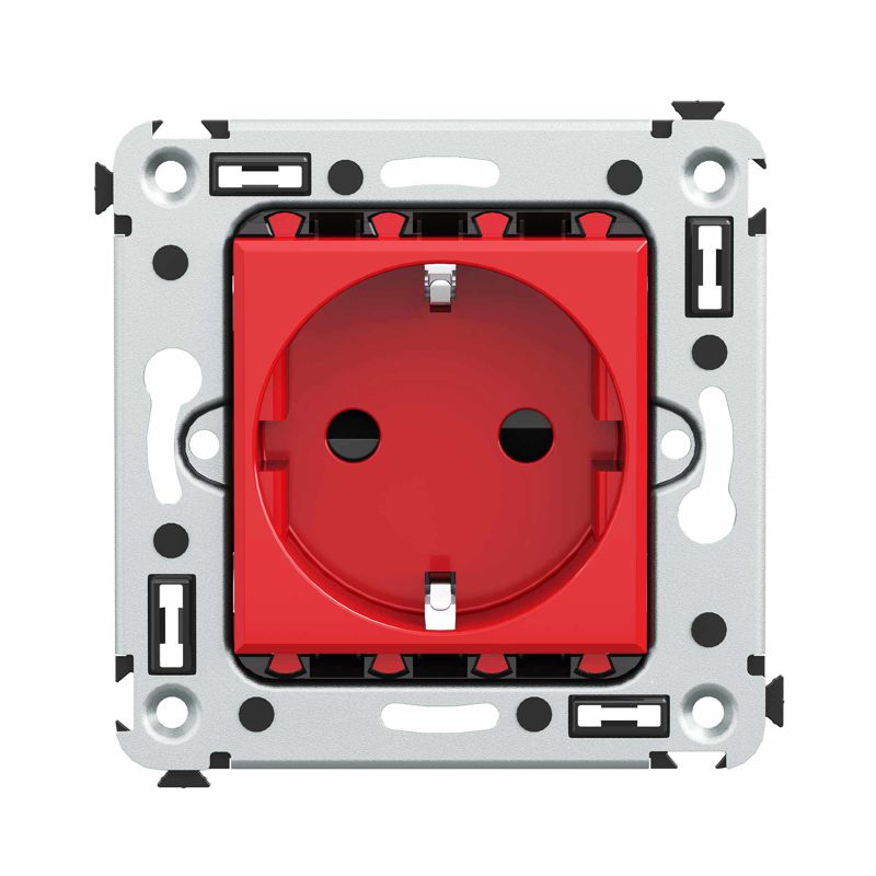 Розетка 1-м СП 2мод. Avanti "Красный квадрат" 16А IP20 2P+E защ. шторки красн. DKC 4401003