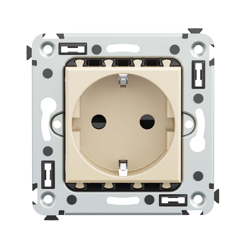 Розетка 1-м СП 2мод. Avanti "Ванильная дымка" 16А IP20 2P+E защ. шторки беж. DKC 4405003