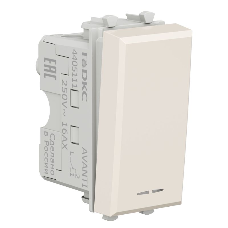 Переключатель модульный 1-кл. 1мод. Avanti "Ванильная дымка" 16А IP20 беж. DKC 4405111