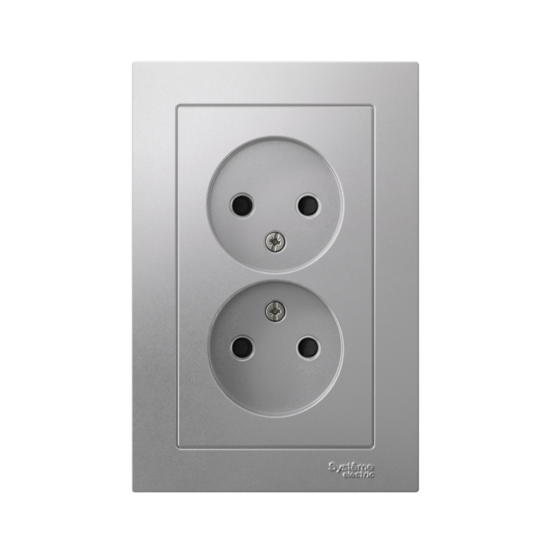 Розетка 2-м СП AtlasDesign 16А IP20 без заземл. защ. шторки в сборе алюм. SE ATN000322