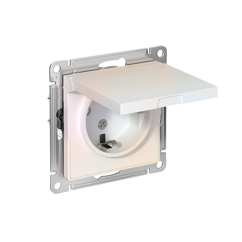 Розетка 1-м СП AtlasDesign 16А IP20 с заземл. защ. шторки с крышкой механизм жемчуж. SE ATN000446