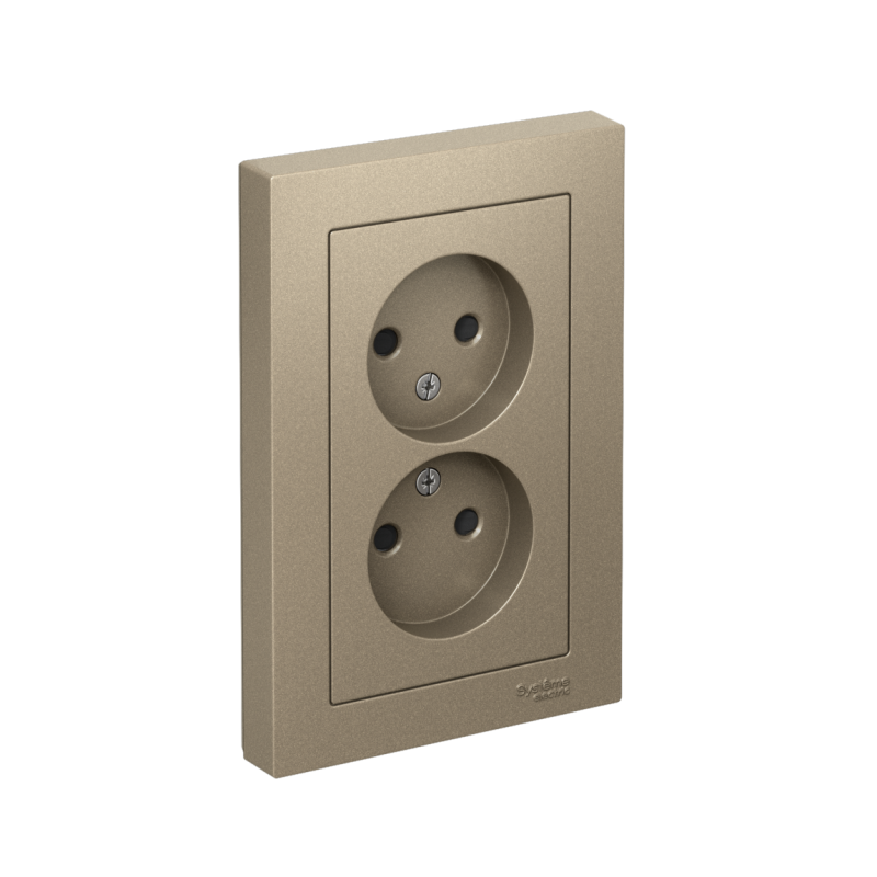 Розетка 2-м СП AtlasDesign 16А IP20 без заземл. защ. шторки в сборе шампань SE ATN000522