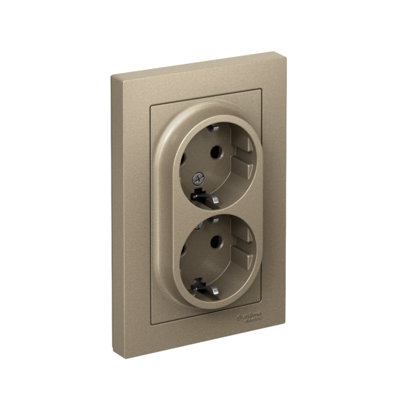 Розетка 2-м СП AtlasDesign 16А IP20 с заземл. защ. шторки в сборе шампань SE ATN000526
