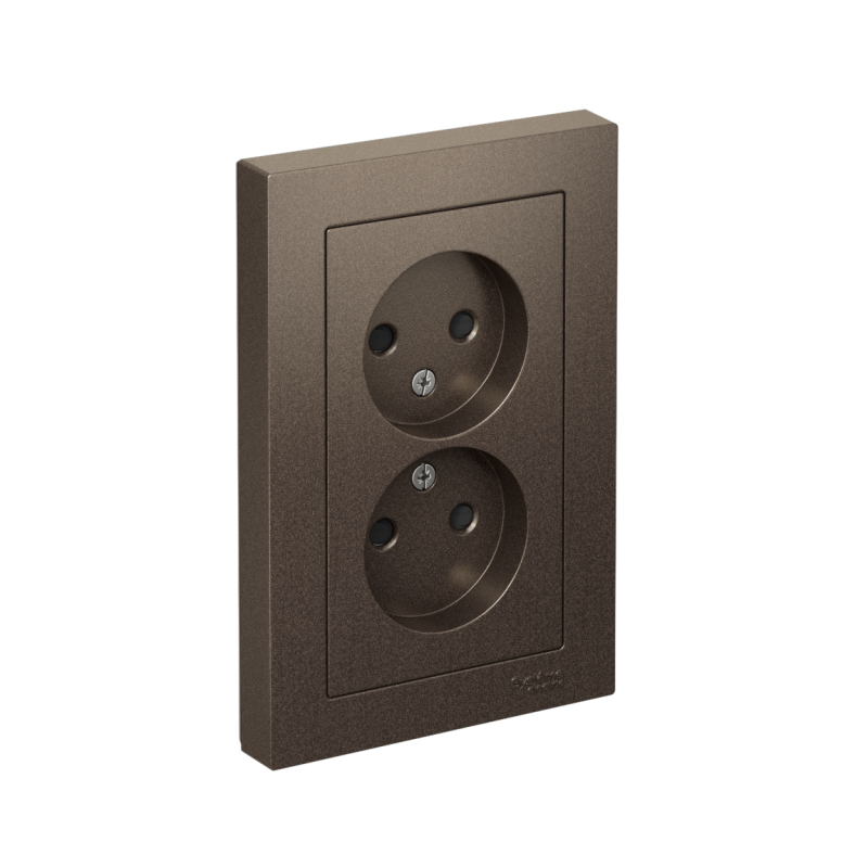 Розетка 2-м СП AtlasDesign 16А IP20 без заземл. защ. шторки в сборе мокко SE ATN000622