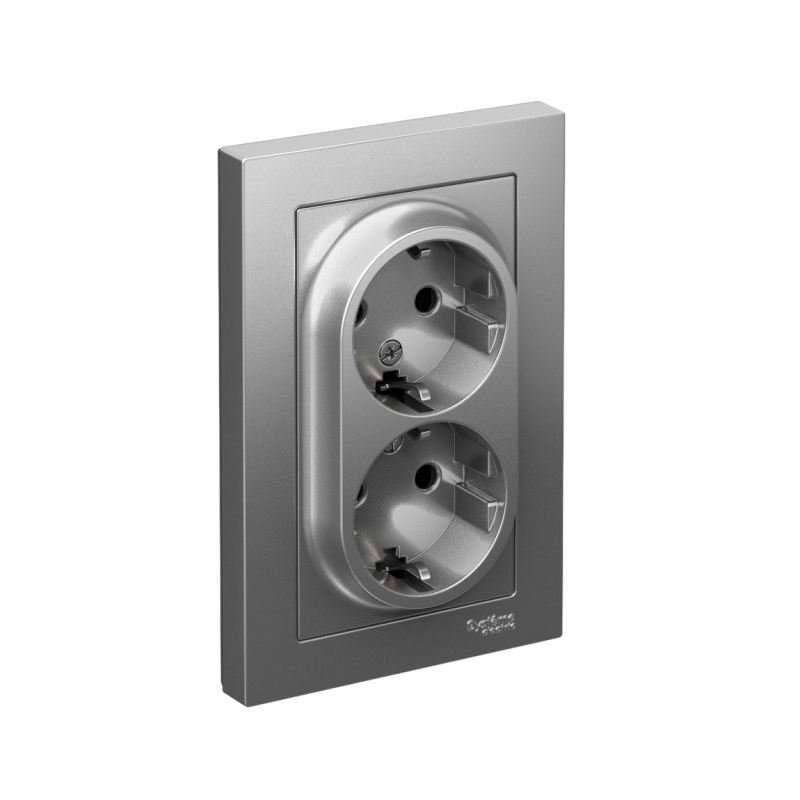 Розетка 2-м СП AtlasDesign 16А IP20 с заземл. защ. шторки в сборе сталь SE ATN000926