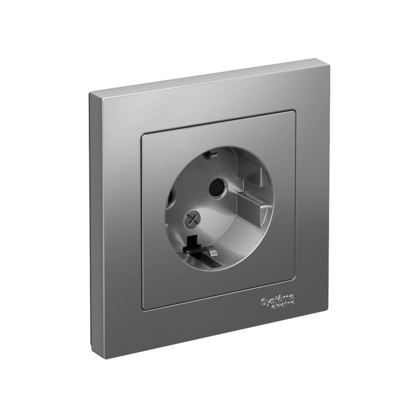 Розетка 1-м СП AtlasDesign 16А IP20 с заземл. защ. шторки в сборе сталь SE ATN000944