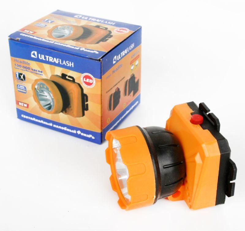 Фонарь налобный LED 5372 5SMD + 1Вт 2 режима; желт./черн. Ultraflash 12416