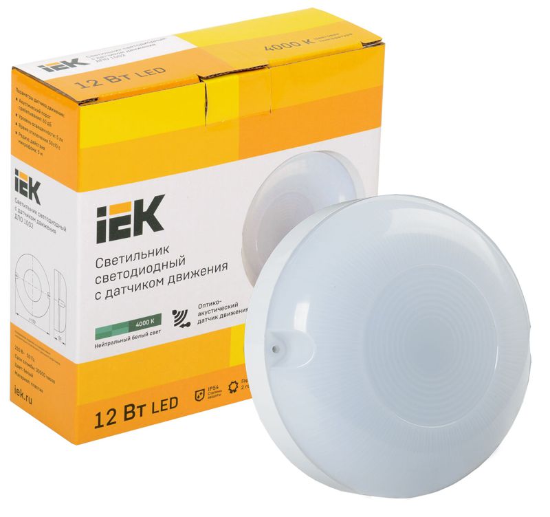Светильник светодиодный ДПО 1002 12Вт 4000К IP54 с акуст. датчиком IEK LDPO3-1002-012-4000-K01