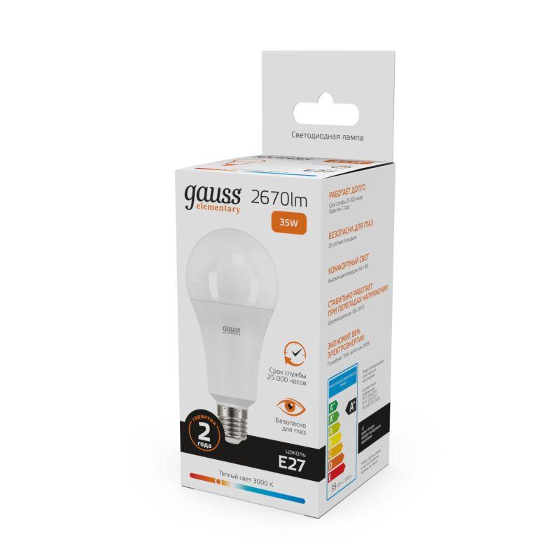 Лампа светодиодная Elementary 35Вт A67 грушевидная 3000К тепл. бел. E27 2670лм GAUSS 70215