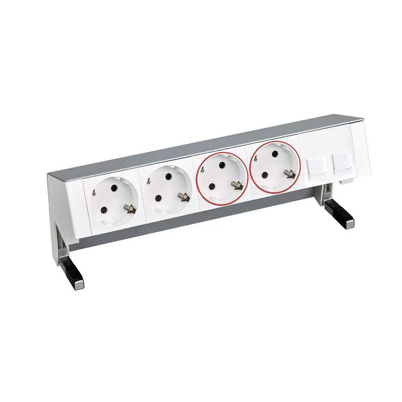 Блок розеточный настольный Simon 400 2х2P+E 2х2P+E UPS адаптер для 2хRJ45 моноблок алюм. Simon 42502220-133