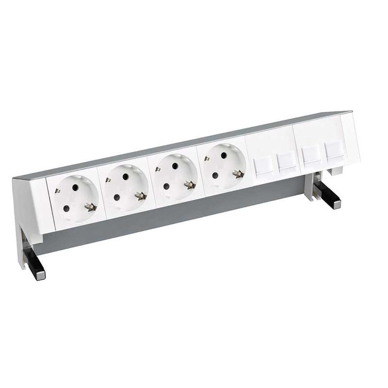 Блок розеточный настольный Simon 400 4х2P+E адаптер для 4хRJ45 моноблок алюм. Simon 42604040-133