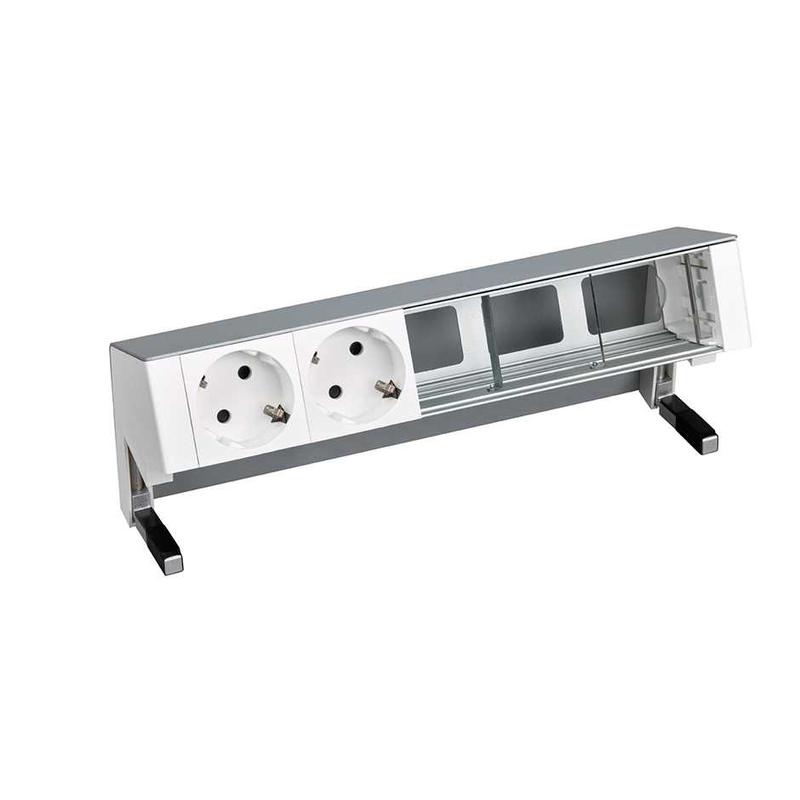 Блок розеточный настольный 2х2P+E 3 пустых мод. алюм. Simon 400 42502000-133