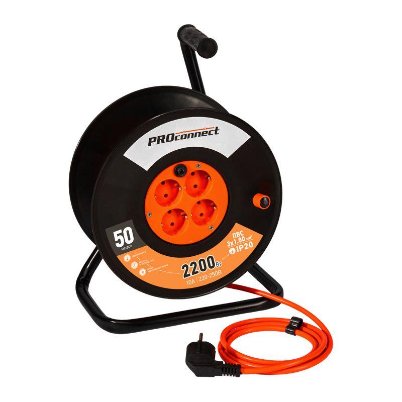 Удлинитель на катушке 4х50м с заземл. 10А IP20 Standart ПВС 3х1 PROCONNECT 11-7607