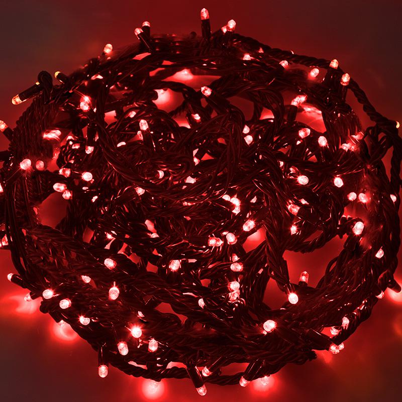 Гирлянда светодиодная "Твинкл Лайт" 20м 240LED красн. 20Вт 230В IP67 с контроллером 8 режимов провод каучук черн. Neon-Night 303-322