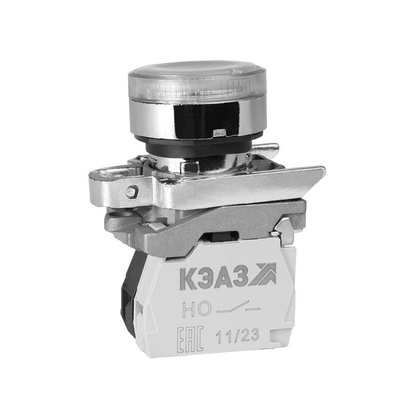 Кнопка КМЕ4510мЛС-24В-белый-1но+0нз-цилиндр-индикатор-IP54 КЭАЗ 275182