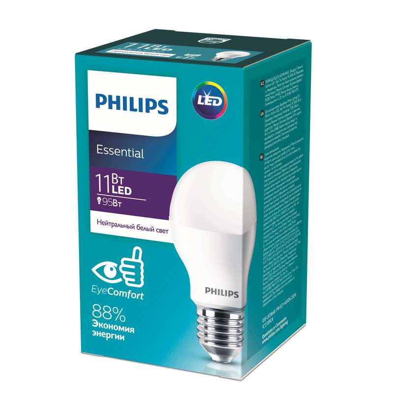Лампа светодиодная ESS LEDBulb 11Вт 4000К нейтр. бел. E27 230В 1CT/12RCA PHILIPS 929001962987