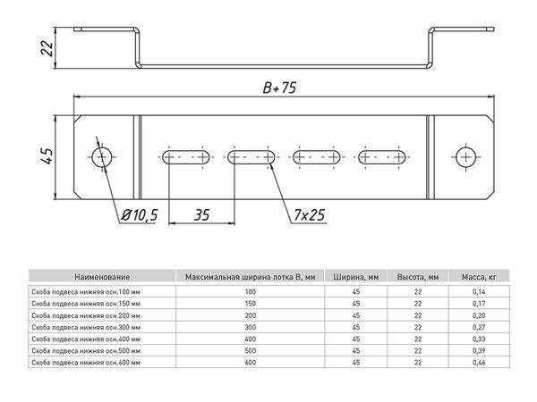 Скоба подвеса нижняя 200мм EKF pn200