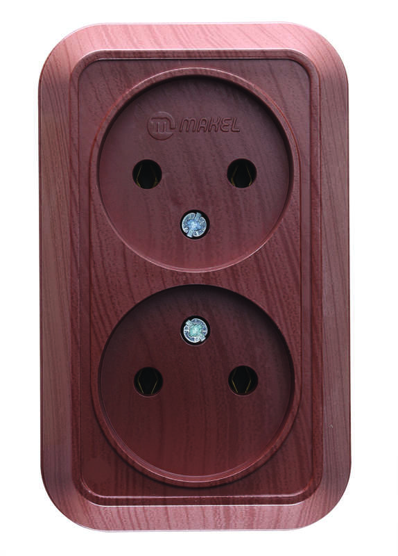 Розетка 2-м ОП 16А IP20 без заземл. орех Makel 45417