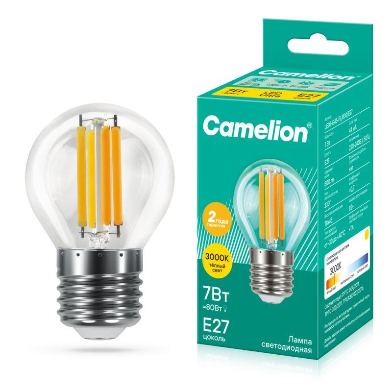 Лампа светодиодная филаментная LED7-G45-FL/830/E27 7Вт 220В Camelion 13457