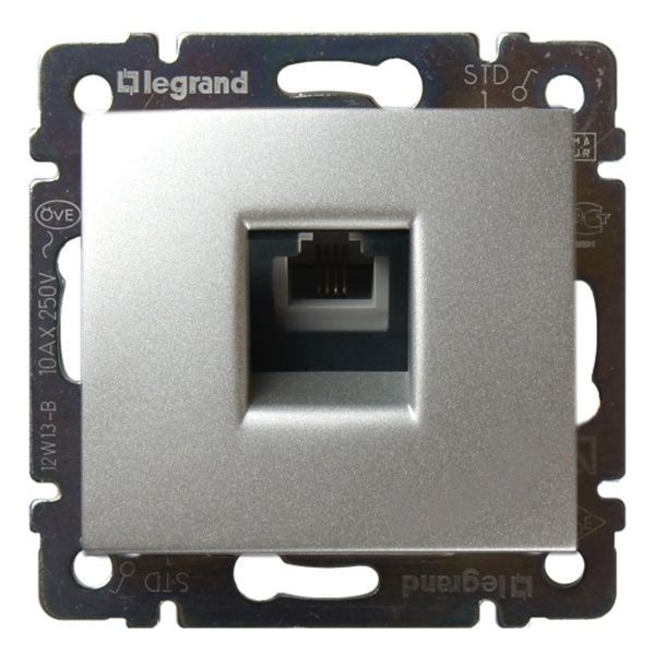 Розетка телефонная 1-м СП Valena RJ11 4 контакт. механизм алюм. IEK 770138