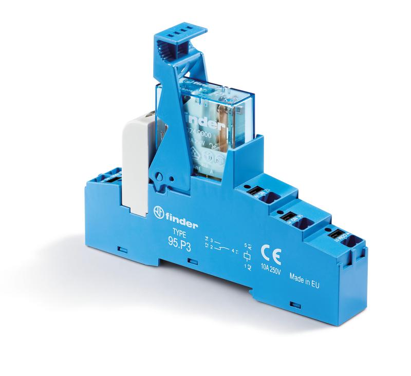 Модуль интерфейсный (сборка 40.31.7.024.0000 + 99.02.9.024.99 + 95.P3SPA) электромеханич. реле 1CO 10А AgNi 24В DC (чувствит.) IP20 безвинт. клеммы Push-in пластик. клипса LED + диод FINDER 48P370240050SPA