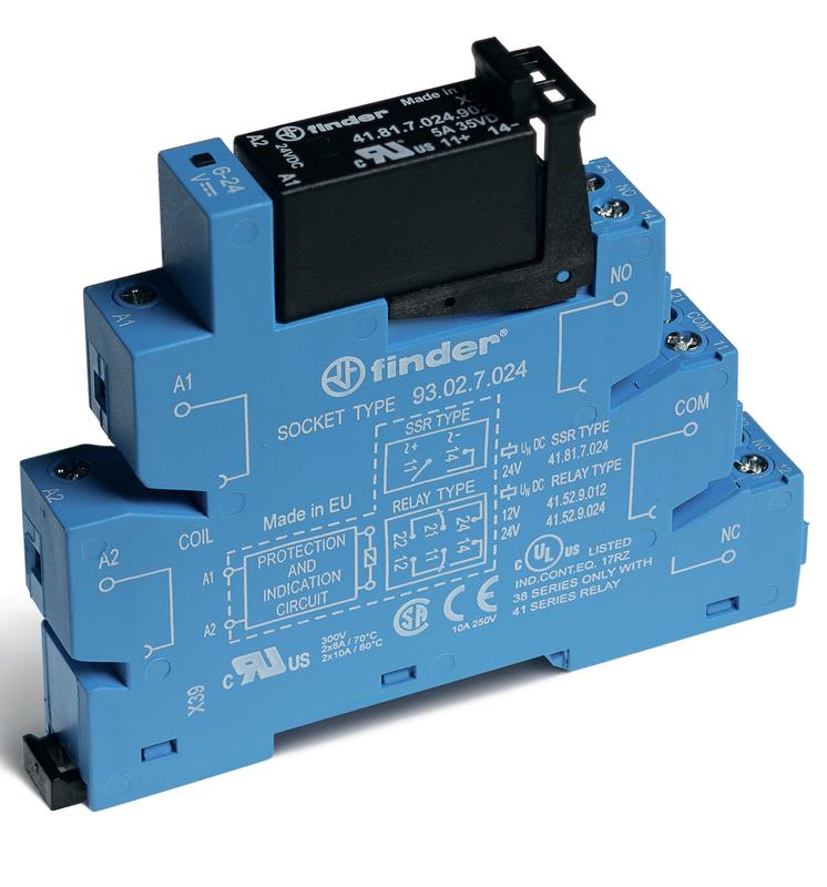 Модуль интерфейсный (сборка 41.81.7.012.8240 + 93.02.7.024) твердотельное реле выход 3А (240В AC) 24В DC IP20 винт. клеммы FINDER 383170248240