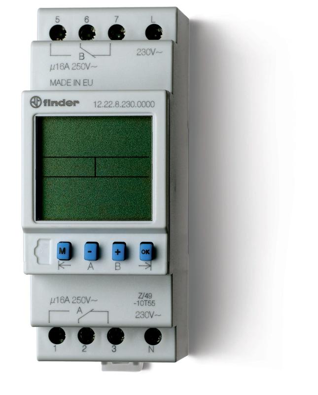 Реле времени цифровое недельное 16А 24В AC/DC 1CO 35.8мм IP20 монтаж на рейку 35мм FINDER 122200240000